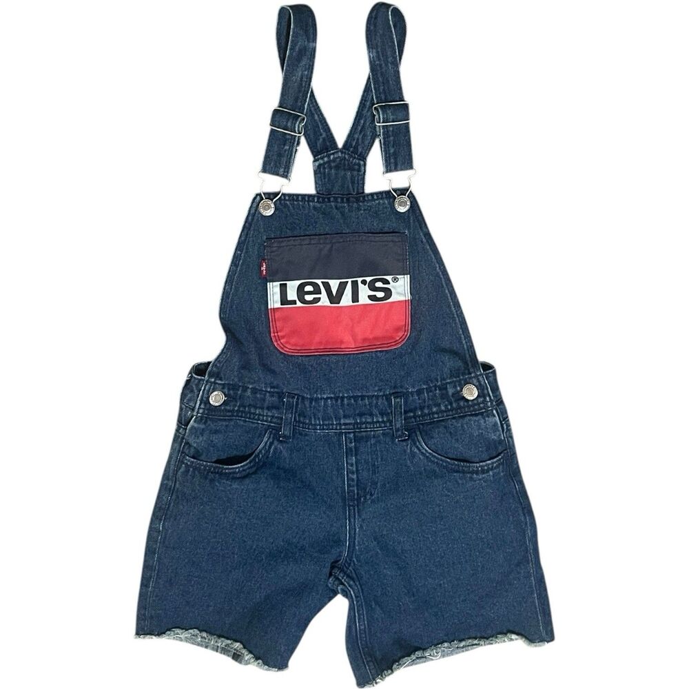 LEVI’S Shortalls Kids Pockets Denim Cutoff 100% Cotton Dark Wash Blue Size 10